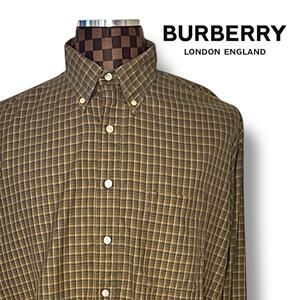 Burberry Mens Plaid Dress Shirt XL Preppy Brown Green Blue Yellow Button Up